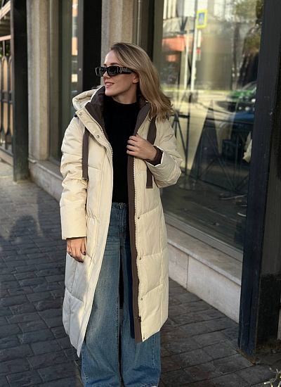 Пальто длинное с капюшоном Pink Chic (44)